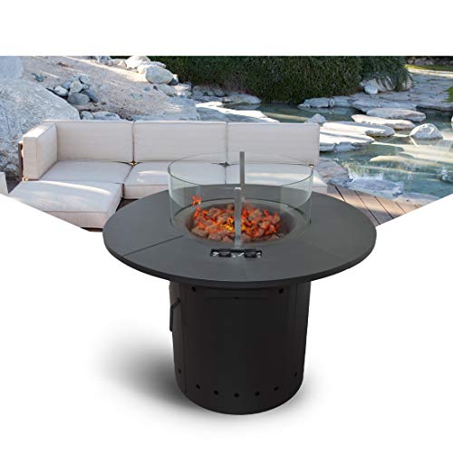 Meateor Gaskamintisch mit 2 PIEZO- Brennern, rund, Außenschutz, Glasabdeckung für Garten, Terrasse und Balkon-6