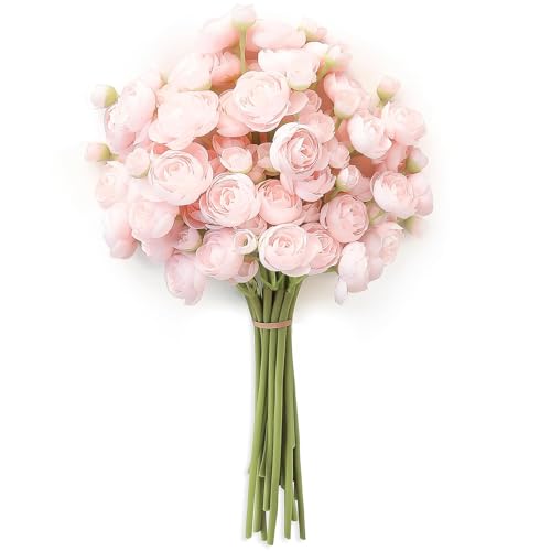 Ranunculus Artificial Flowers 24 Pcs Dusty Rose Faux Silk Mini Ranunculus Bulk Fake Wedding Filler Flowers for DIY Bouquets, Centerpieces, Bridal Shower Decorations & Arrangements