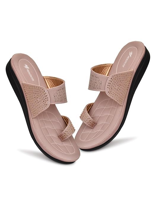 Image of HEALTH FIT EXTRA SOFT Women's Comfortable Memory Foam Doctor Slippers /Flip-Flops|Fashionable Casual & Stylish|Lightweight & Breathable|Outdoor Synthetic Casual Chappals Sandals Ladies & Girls HF24