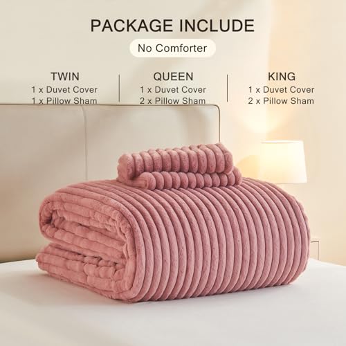 Image of EMME Faux Fur Duvet Cover King Size, 3 Pieces Ultra Soft Fluffy Comforter Cover, Cozy Warm for Winter, Luxury Elegant Shaggy Striped Design Bedding, 1 Duvet Cover & 2 Pillow Shams (King, Old Pink)