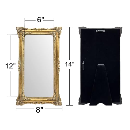 JANDERART Gold Vintage Mirror 8x14 Inch, Antique Ornate Decorative Mirror for Desk & Wall, Small Vanity Mirror for Makeup Wall Decor, Antique Gold - Image 3