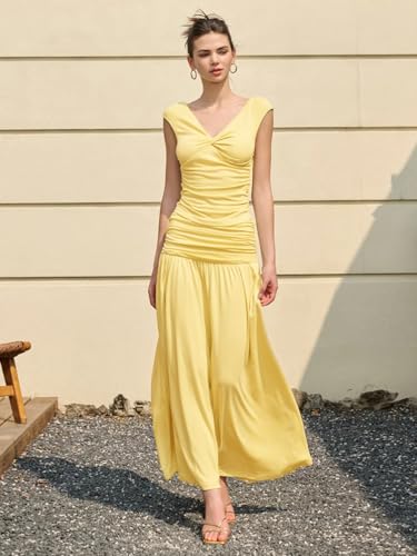 Image of Two Piece Skirt Set for Women - Sexy Sleeveless Spaghetti Strap Pleated Tank Top Maxi Long Skirts Sets