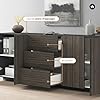 WHOUS Credenza e Buffet COSTE per Soggiorno con 4 Ante e 3 Cassetti, Madia in Stile Canneté per Salotto e Cucina in Legno, 220,1x43x86 cm, Antracite Opaco e Legno Scuro #4