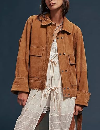 Lumister Faux Suede Jacket Women Casual Oversized Button Down Leather Bomber Jacket with Pocket Trendy 20253