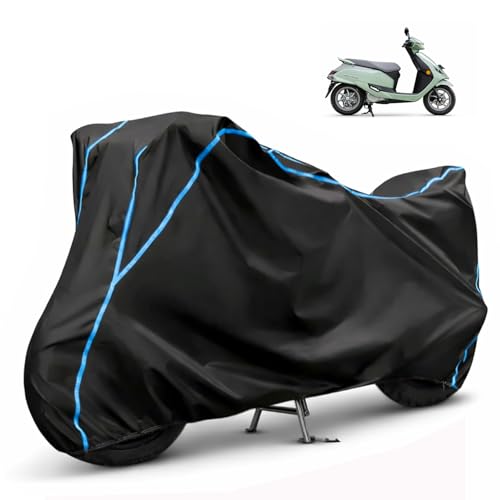 Image of Compatible with Suzuki E Access Waterproof Two Wheeler Scooter Body Cover Water Resistant, Heavy Duty, UV Rays, Dust & Scratch Protection for All-Modal & Variants (Black,Sky Blue Piping)