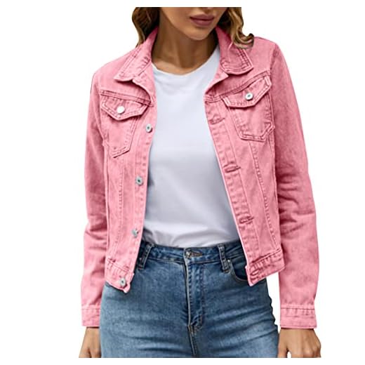 Manteau en jean pour femme - Veste en jean avec poches - Manteau maxi rose, L - Generic