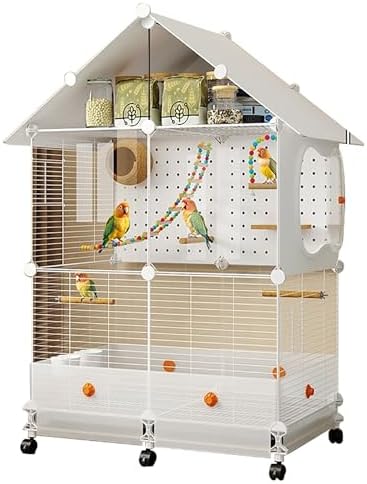 Großer Vogelkäfig für Papageien – geräumige Voliere für Sittiche, Sittiche, Finken, Grünwangenbäume und Turteltauben mit funktionalem Dachdesign