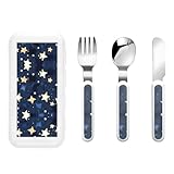 Facile à transporter : l'ensemble fourchettes et cuillères bleu marine imprimé ciel et étoiles est équipé d'un petit étui de voyage de 15,7 x 7,9 cm. Cet étui est très pratique car il peut être placé dans n'importe quel petit espace de rangement avec facilité. Il a une structure robuste qui protège les ustensiles de la saleté et des dommages, assurant qu'ils restent en parfait état. Les ustensiles de nettoyage sont toujours à portée de main, améliorant votre expérience culinaire pendant les voyages.