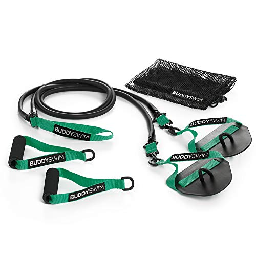 BUDDYSWIM Gomas de Resistencia Super Stroke Dryland Cords con Manetas y Palas Intercambiables. Gomas Elásticas Entrenamiento Natación Estática en Seco. Disponibles Varios Niveles de Resistencia