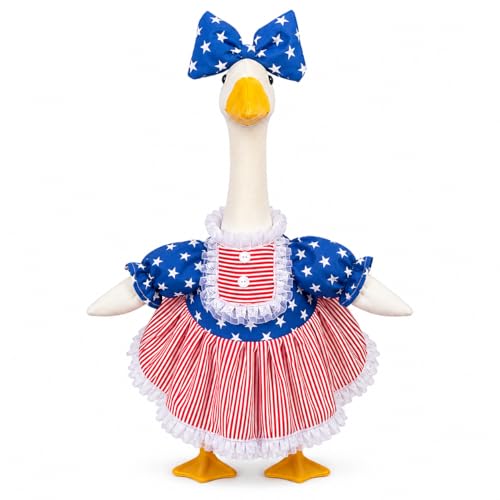 Yeweian 4th of July Porch Goose Outfits for 23 Inch Goose Statue Patriotic Red White and Blue Porch Goose Dress with Star Bow Summer Sculpture Clothes for Independence Day Garden Patio Decor