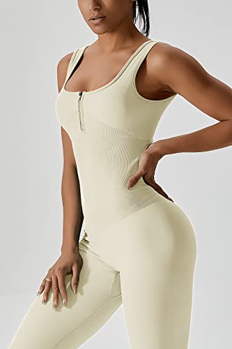 QINSEN-Womens-Zip-Front-Square-Neck-Tank-Top-Sleeveless-Jumpsuit-Long-Pants-Yoga-Unitard-Rommpers