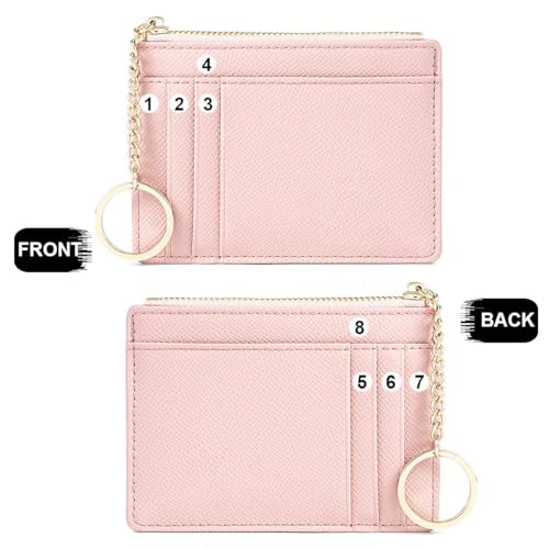 Image of Valentoria Slim RFID Blocking Card Holder Small Pocket Wallet Keychian Zipper Coin Purse Mini Cash & Coin & Cards Case for Women Men, Pink, s, Slim Rfid Blocking Card Holder Small Pocket Wallet