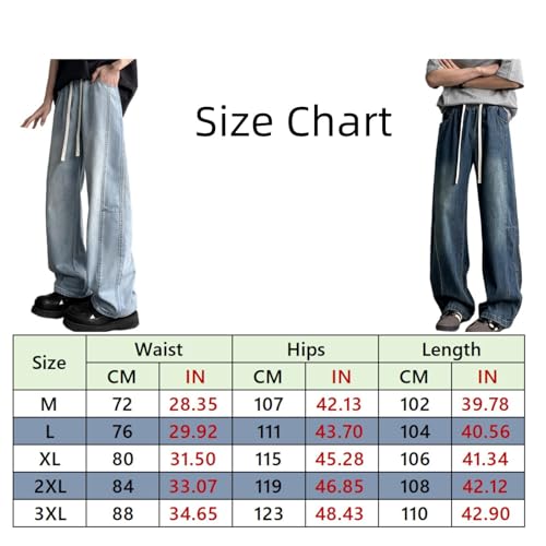 Mens Comfort Elastic Waist Casual Trousers Drawstring Straight Splicing Jean Sweatpants4