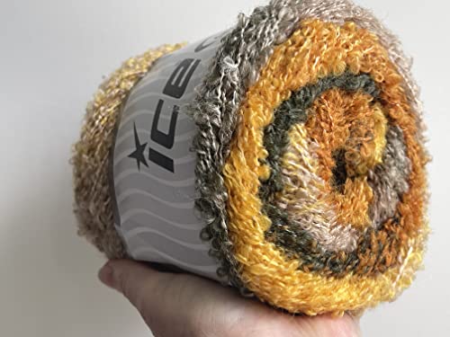 Copper, Sage, Yellow, Beige Boucle Fun Cake Yarn - Acrylic, Polyester, Mohair, Nylon Center Pull (1) 150 Gram (5.29 Ounces) 300 Meters (328 Yards) #TOP6