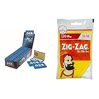 OCB 1000 Blau Gummizug 25 Heftchen, 100 Blatt & Zig-Zag Slim Filter 6mm | 34 Beutel je 120 Filter