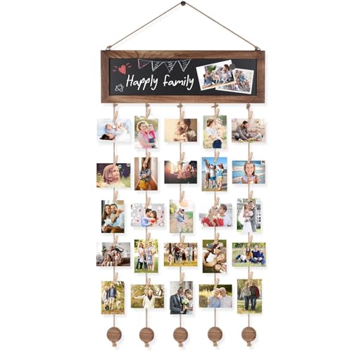 VINCOURNA Fotovorhang mit 30 Holzklammern klein,DIY Fotowand Fotogirlande...