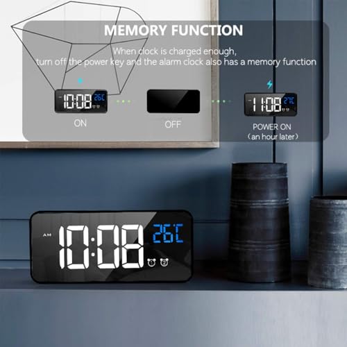Miniatura 5 de Homvilla Reloj Despertador Digital Con Pantalla Led De Temperatura, Alarma De Espejo Portátil Con Alarma Doble Tiempo De Repetición 4 Niveles De Brillo Regulable 10 Música Despertadores Digitales
