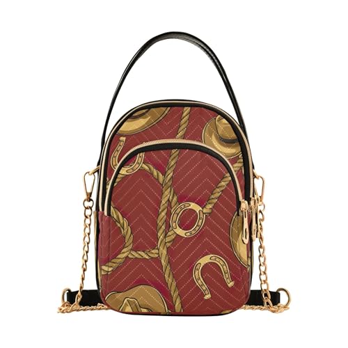 One Shoulder Purse Women Quilted Chain Strap Wallet Phone Purse Aesthetic Zipper Lady Crossbody Bag Vintage Cowboy Hats Brown