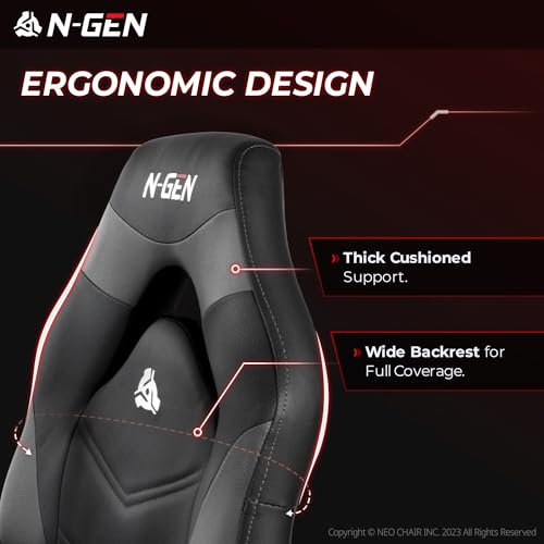 Image of N-GEN Video Gaming Chair Ergonomic Computer Desk Office Chair with Lumbar Support Adjustable Height Swivel Wheels Flip-Up Arms PU Leather Home and Office (Grey)