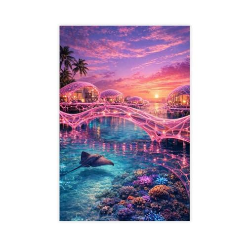 Art Toile Future Ocean Paradise | Grand Format Sunset Déco