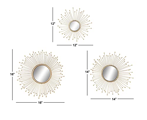 Deco 79 Metal Starburst Wall Mirror, Set Of 3 16", 15", 12"D, Gold #TOP2