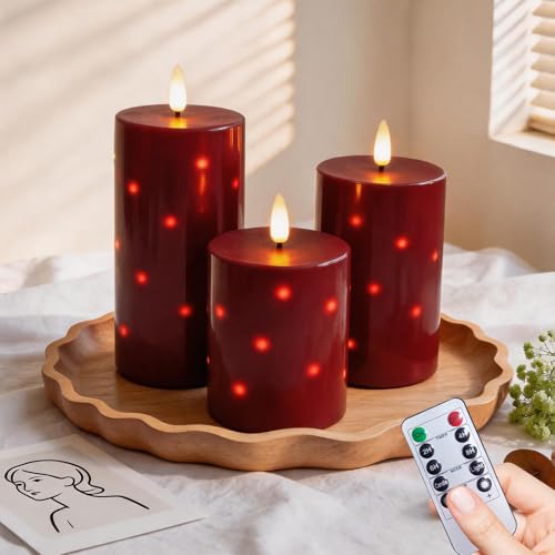 Bougies LED avec guirlande lumineuse intégrée design haut de gamme rouge lot de 3
