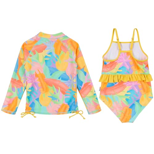 Image of SwimZip Girls' Long Sleeve Rash Guard & 1-Piece Swimsuit - UPF 50 Sun Protection
