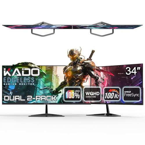 Kado Dual Gaming Monitor Setup - 2-Pack 34' 100Hz Ultrawide 21:9 3440x1440 WQHD Computer Monitor...