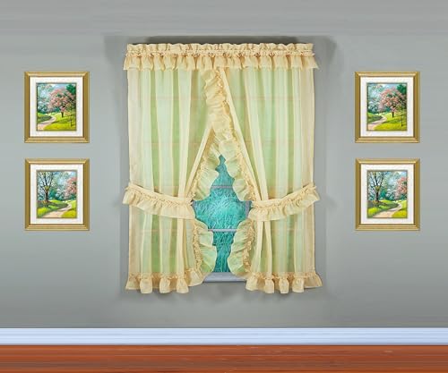 Image of Today's Curtain, Emelia Priscilla Sheer Pair 60 inch W x 63 inch L, Gold, 5-Piece-Set