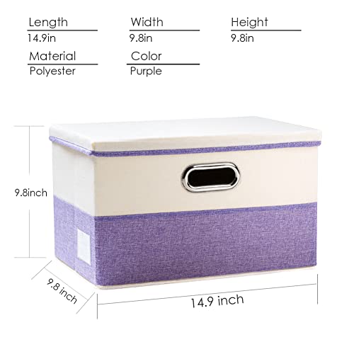 Image of PRANDOM Collapsible Storage Bin with Lid [3-Pack] Fabric Foldable Storage Box Organizer Container Basket Cube with Cover for Home Bedroom Closet Office Nursery Purple&Cream(14.9x9.8x9.8)