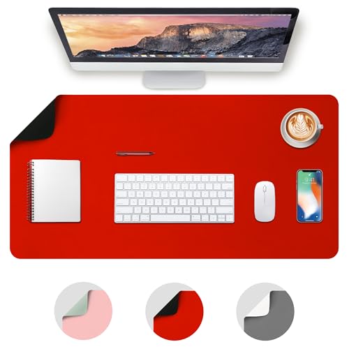 Deflecto Reversible Double Sided Faux Leather Desk Pad Mat, Protector,Mouse Pad,Office,Non-Slip,Waterproof Writing Pad (80cm x 40cm, Black and Red)