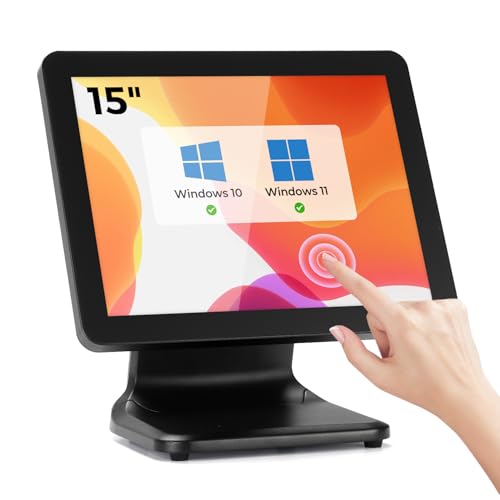 Image of MUNBYN 15-inch POS Touch Screen Monitor, True Flat Seamless POS Monitor, Heavy-Duty Metal Stand, HDMI /VGA Capacitive Screen Display for Retail Restaurant, Bar, No Driver Required, 2Y Protection