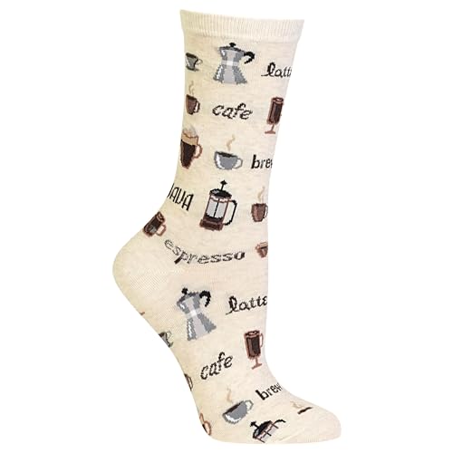 Hot Sox womens Food and Drink Novelty Casual Crew Socks Hosiery Coffee (Natural Melange) 4 10 US