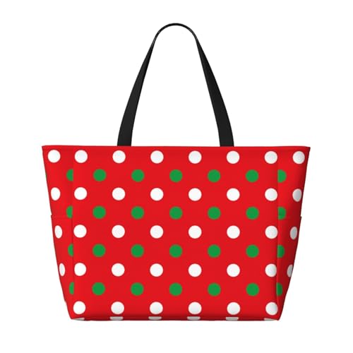 White and Green Polka Dot Print Large Beach Tote Bag for Women Extra Large Capacity Sandproof Waterproof Pool Bag Suitable for Swimming Pool Gym Groceries Travel2
