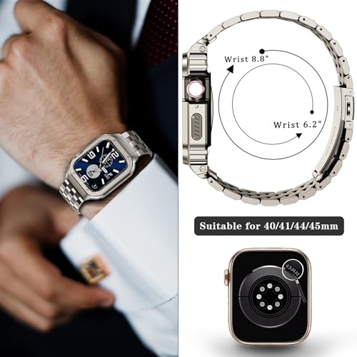 Image of SUPLINK Stainless Steel Case with Bands Compatible with 42mm 44mm Apple Watch Band Men, Metal Rugged Protective Bumper for iWatch Apple Watch Series SE (3 /2 /1) 6 5 4 3 2 1 (Titanium Color)