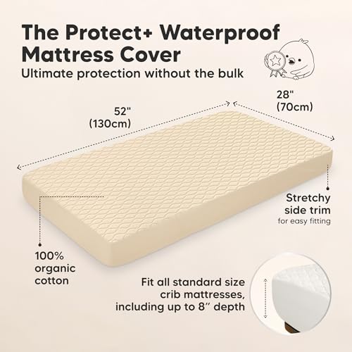 Image of 2-Pack Waterproof Crib Mattress Protector Cover Fitted - Quiet Baby Crib Mattress Pad Sheets, 52 inch x 28 inch Soft Quilted Cotton Baby Sheet, Machine Washable, Easy Fit, Durable (Khaki /Mavy)