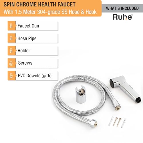 Image of Ruhe Spin Health Faucet Set for Bathroom | Handheld 360 Adjustable Head Jet Spray for Toilet | ABS Hand Spray Gun with 304-Grade Stainless Steel Flexible Shower Tube 1 Meter and Wall Hook /Holder