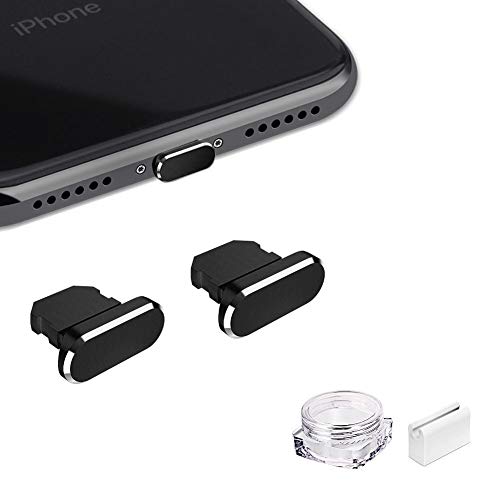 VIWIEU Anti Dust Plug Metal for iPhone 13 12 Mini 11 Pro Max iPad AirPods, 2 PCS Lightning Port Cover Dust Guard Protectors Accessories Set Compatible with iPhone X, XS, XR, 8, 7 Plus (Black)