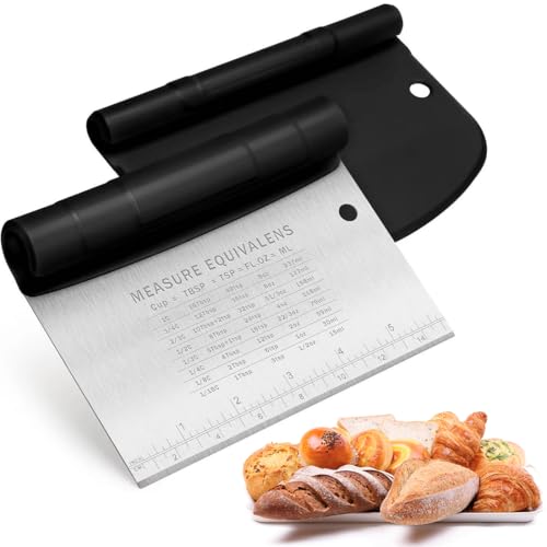 Rasqueta De Masa De Acero Inoxidable Con Escala De Medición, Raspador De Pizza plástico, Cortador De Masa, Rascador De Cocina Para Tartas, Tartas, Pizza, Tartas, Dobleces(15 x 11.3cm,15 x 10.5cm)