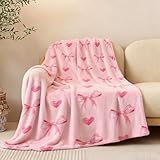 ZJKUBOIS Schleifen Kuscheldecke, Rosa Flauschig Sofadecke Mädchen, Aesthetic Blanket mit Schleifen und Herzen, 130x150cm, Geschenke für Frauen, Beste Schwester & Freundin
