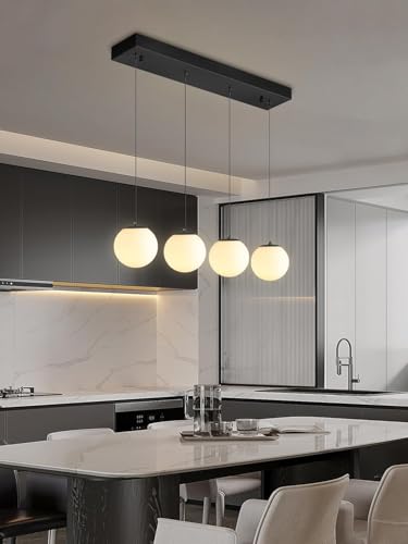 Image of Kitchen Island Lighting Globe Glass Chandeliers for Dining Room Over Table Pendant Light Fixture for Living Room Hallway Bedroom (Bulb Not Include) (White, Four Light (Rectangle))