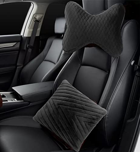 Image of Auto Hub Memory Foam Backrest Support Cushion and Headrest Neck Rest for Car, Office (Pack of 4, Black)