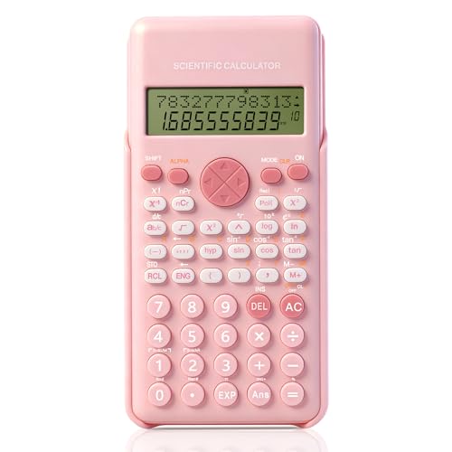 lohey Scientific Calculator 240 Functions LCD Maths Calculator with Sliding Protective Cover School Calculators for Office Home Business Teachers (Pink)