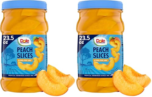 Image of Dole Fruit Jars, Yellow Cling Sliced Peaches in 100% Fruit Juice, Gluten Free, Pantry Staples, 23.5 Oz Resealable Jar (Pack of 2)