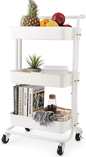 Krispich Metal Rollwagen 3-Etagen Allzweckwagen Metall mit Körben Küchenwagen für Küche Servierwagen auf Rollen Beistellwagen Badwagen Haushaltswagen für Bad (weiß) 1 Krispich Metal Rollwagen 3-Etagen Allzweckwagen Metall mit Körben Küchenwagen für Küche Servierwagen auf Rollen Beistellwagen Badwagen Haushaltswagen für Bad (weiß)