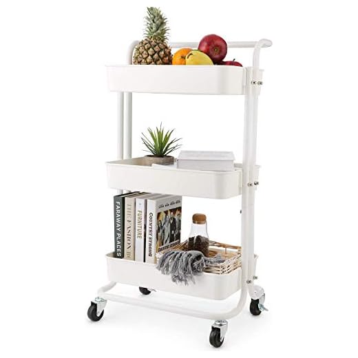 Krispich Metal Rollwagen 3-Etagen Allzweckwagen Metall mit Körben Küchenwagen für Küche Servierwagen auf Rollen Beistellwagen Badwagen Haushaltswagen für Bad (weiß)