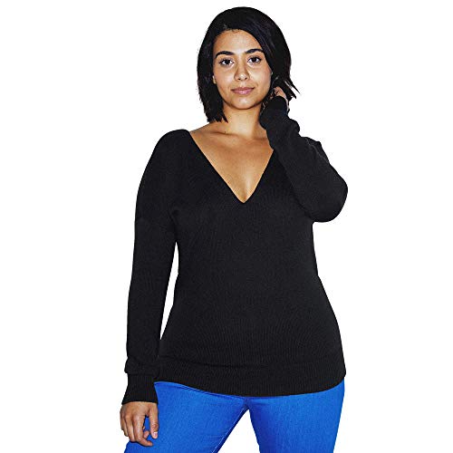 American Apparel Women's Basic Knit Long Sleeve V Sweater, Black, X-Large