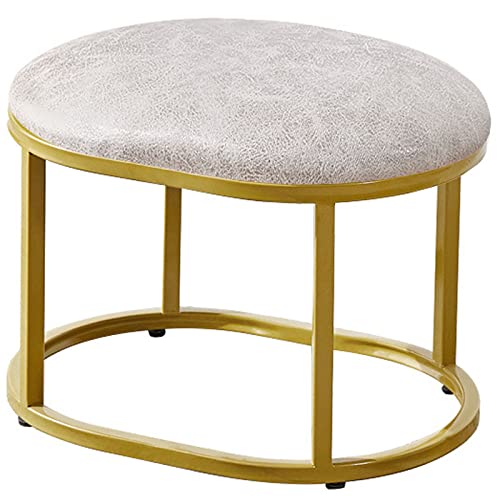 Reposapiés ovalado de franela para entrada, dormitorio y banco de comedor, banco de sala de estar interior con tela técnica color blanco cremoso, 15.7 x 11.8 x 11 pulgadas