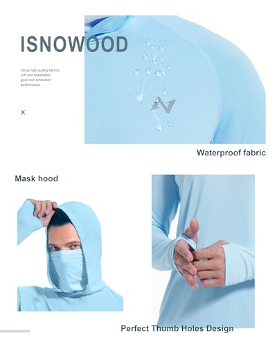 Image of isnowood Sun Shirt UPF 50+ Men's Fishing Long Sleeve UV Protection Hoodie Hiking Rash Guard Swimming Running