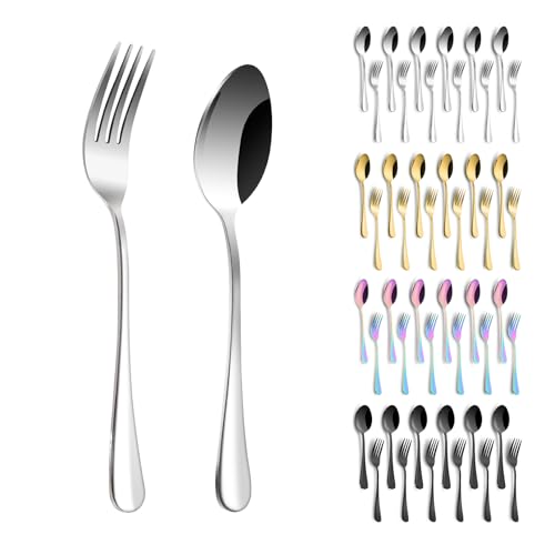 12 Pieces Spoons and Forks Set,Food Grade Stainless Steel Flatware Cutlery Set,6 Forks(6.8 inch) and 6 Spoons(6.6inch) Silverware Set for Home,Kitchen,Restaurant-Mirror Polished & Dishwasher Safe